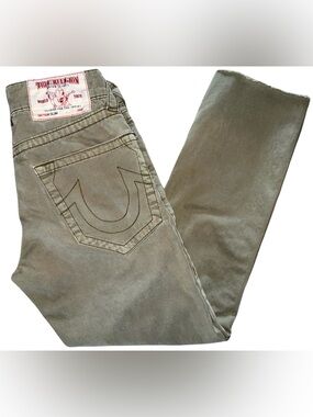 True Religion 100% Cotton Section Slim Jeans Olive Green Straight Low Rise 28